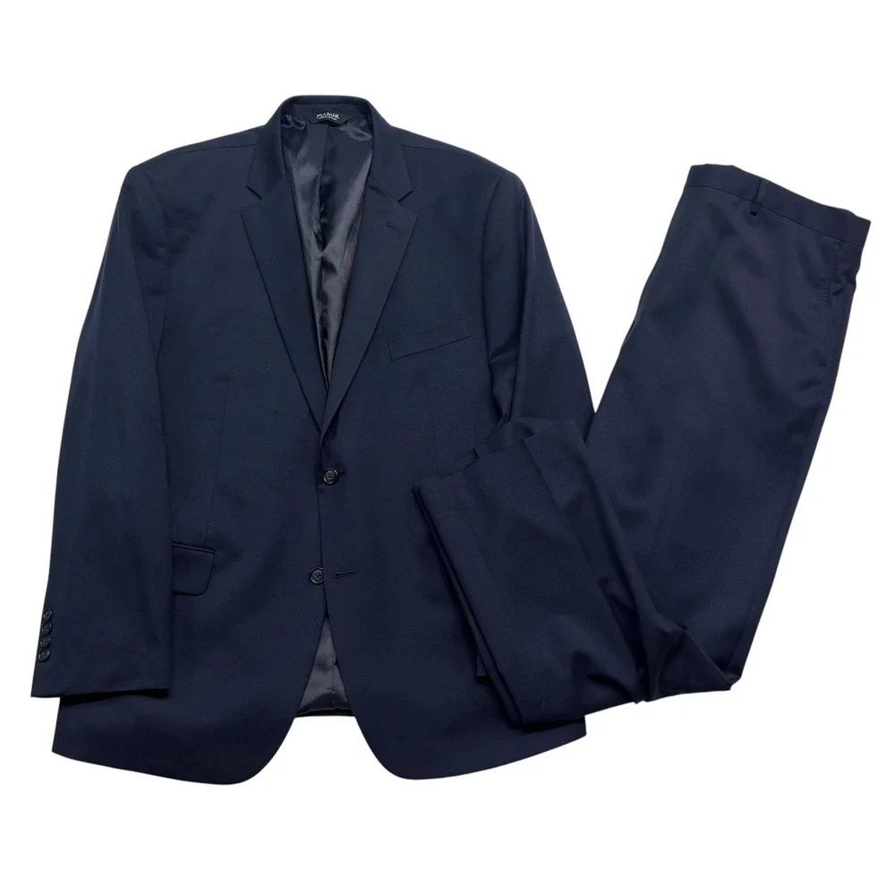 Jos A Bank 46R 40x30 Navy Blue 2pc Pant Suit Wool Tailored Fit Flat Front Modern